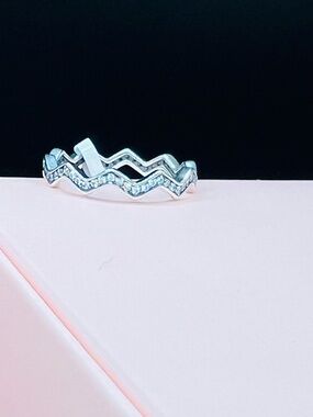 Pandora Ring Shimmering Zigzag with Zirconia Stones, Size: 54/ 7